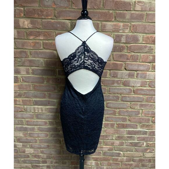 Charlotte Russe Black Lace Spaghetti Strap Open Back Dress Size Large - Picture 2 of 5